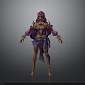Fantasy Female Character in Purple and Gold Ornate Outfit with Headdress and Arm Accessories