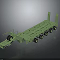 Green Heavy Duty Lowboy Trailer With Multiple Wheels And Flatbed Structure 3d model