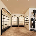 Modern Clothing Store Interior With Underwear Display Shelves Counter Laptop Poster And Arched Doorway