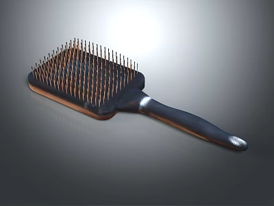 Stylish Hair Comb With Black Handle Dense Bristles And Silver Accent 3d model