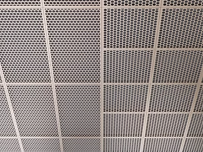 Modern Perforated Grid Ceiling Design Featuring Square Metal Panels And White Frames 3d model