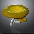 Vibrant Yellow Mushroom with Concave Cap White Spots and White Stem