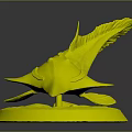 Detailed Fish Model with Long Snout Slender Body and Textured Surface on White Base