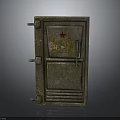 Vintage Rusty Metal Safe Featuring Red Star And Golden Pattern Design