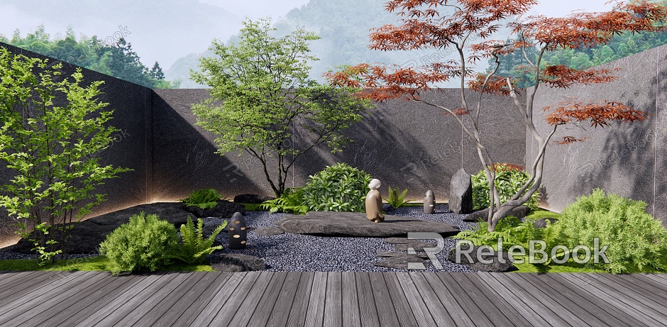 Japanese-style courtyard courtyard landscape model