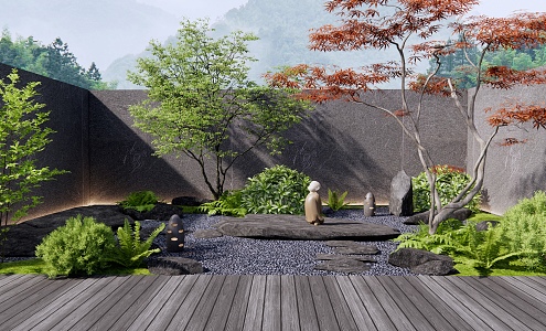 Japanese-style courtyard landscape 3d model