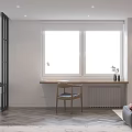 Bright Modern Apartment Interior With Herringbone Floor Window Desk Chair TV And Sofa