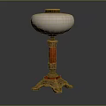 Vintage Table Lamp With White Glass Shade Red Marble Column And Brass Base