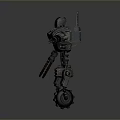 Blue And Brown Mechanical Robot Creature With Antenna Arms And Wheel Base
