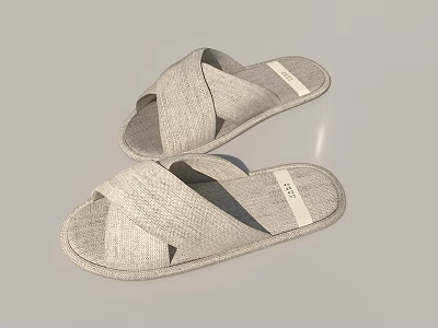 Light Gray Linen Crisscross Strap Indoor Comfortable Soft Sole Home Slippers 3d model