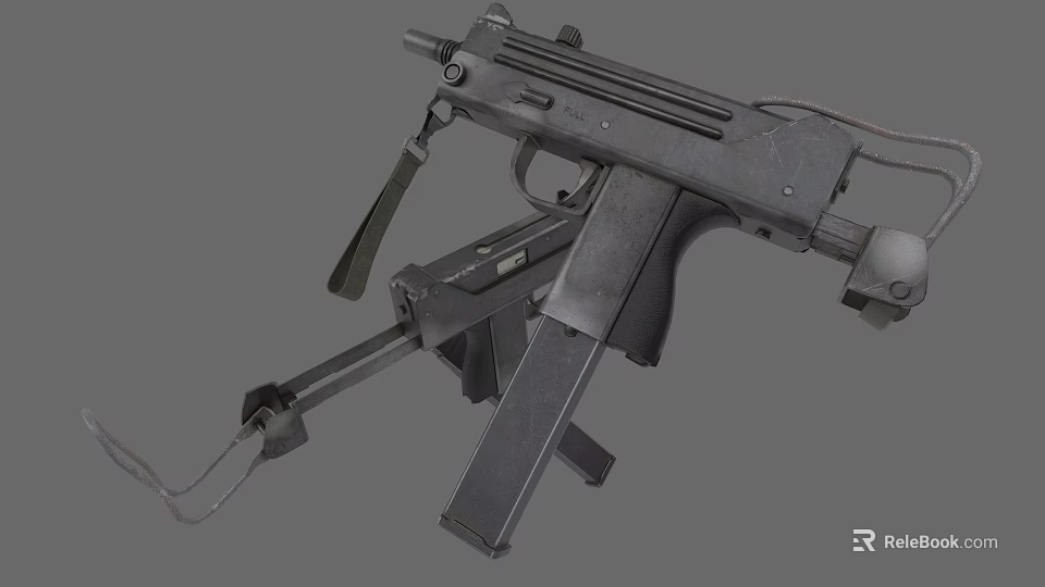 Vintage Submachine Gun With Metal Construction Detachable Magazine And Folding Stock 3d model 