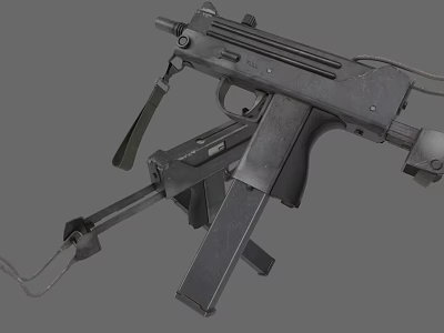 Vintage Submachine Gun With Metal Construction Detachable Magazine And Folding Stock 3d model