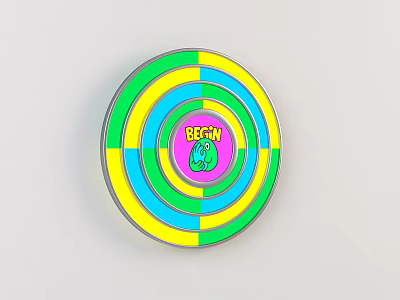 Circular Colorful Ceiling Light With Concentric Rings And BEGIN Text Green Pattern 3d model
