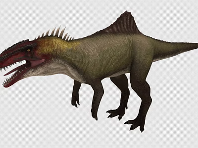 Prehistoric Reptile With Sail Like Back Green Red Body And Sharp Teeth 3d model