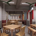Traditional Chinese Style Restaurant Interior With Carved Decorations Counter And Staircase