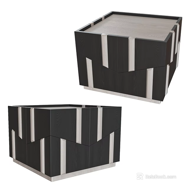 Modern Corner Table With Black Wooden Frame And Silver Accent Strips Design 3d model 