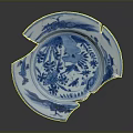 Carved Blue And White Ceramic Fragment Featuring Intricate Floral And Bird Patterns