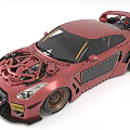 Modified Red Sports Car With Exposed Engine And Wide Body