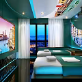 Luxurious SPA Sauna Room With Twin Beds Green Decor Venice Canal Mural And City View