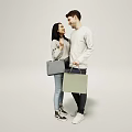 Two People Talking While Holding Shopping Bags In Casual Outfits
