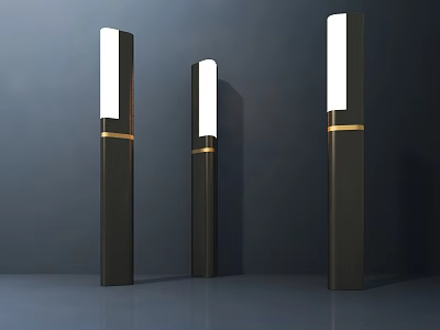 Modern Black Column Outdoor Lights With Gold Accent And Top White Light 3d model