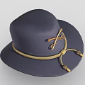 Dark Blue Wide Brim Hat With Yellow Ribbon Gold Buckle And Tassels