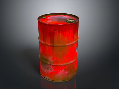 Rusty Red Metal Barrel with Peeling Paint Horizontal Hoops and Dark Background for Household Use 3d model