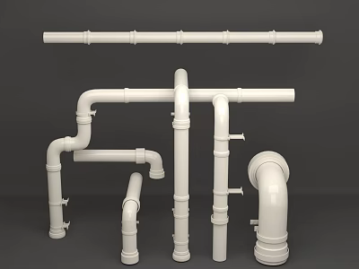 Different Types of White Plastic Pipes With Bends Fittings And Straight Sections 3d model