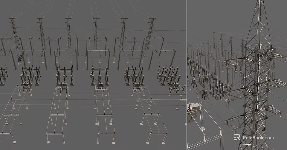 Industrial Electrical Equipment Setup With Metal Towers And Power Transmission Structures 3d model 