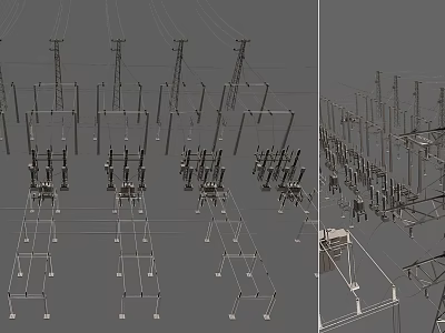 Industrial Electrical Equipment Setup With Metal Towers And Power Transmission Structures 3d model