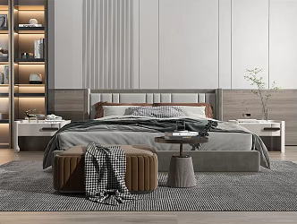 Modern Background Double Bed Double Bed Combination 3d model