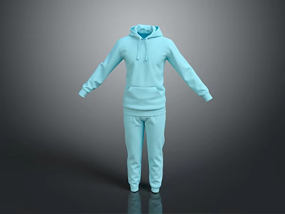 Light Blue Hoodie With Drawstring And Matching Pants Comfortable Casual Sportswear Set 3d model