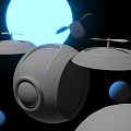 Intelligent Machines With Spherical And Disc Shaped Designs Under Blue Light