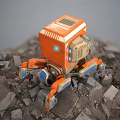 Orange And White Mechanical Robot With Multiple Legs And Sensor Features 3d model