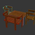Modern Wooden Dining Furniture Set With Table And Four Slatted Armchairs For Home