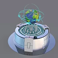 Futuristic Globe Device With Blue Orbital Lines And Metallic Base 3d model