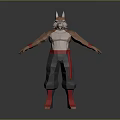 Anthropomorphic Fox Character With Animal Head Human Body White Tank Top Red Accented Gray Pants