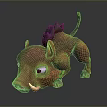 Cartoon Wild Boar 3D Model with Red Spotted Body White Tusks and Green Hooves 3d model