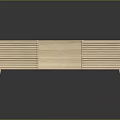 Modern Wooden TV Stand With Vertical Slatted Doors Open Shelf And Slim Legs