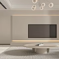 Elegant Modern Living and Dining Room Interior With Round Moon Decoration Chandelier And Marble Floor