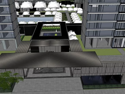 Modern Entrance Gate Design With Landscaped Garden Open Courtyard And Glass Facade 3d model