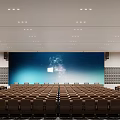 Modern Large Conference Room With Seating Rows Front Projection Screen Acoustic Panels And Ceiling Lights 3d model
