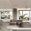 Modern Minimalist Bright Open Plan Living And Dining Room With Elegant Comfortable Home Furnishings