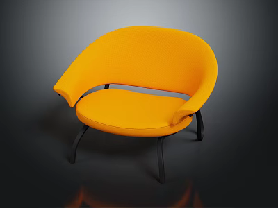 Orange Upholstered Modern Leisure Chair With Curved Armrest And Black Metal Legs 3d model