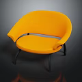 Orange Upholstered Modern Leisure Chair With Curved Armrest And Black Metal Legs