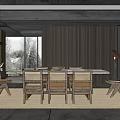 Modern Restaurant Interior Design With Open Kitchen Island Counter And Dining Table 3d model