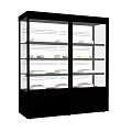 Black Double Door Refrigerator Freezer with Glass Doors Multiple Shelves and Ventilated Base