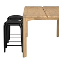 Modern Wooden Dining Table Set With Black Stools And Rectangular Top 3d model