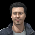 Man Standing in Black Jacket Gray T-Shirt Dark Pants and Gray Shoes on Black Background