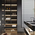 Modern Bathroom Interior Design With Glass Shower Black Floating Vanity Open Shelving And Blinds